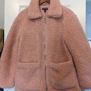 Topshop Light Pink Chunky Faux Shearling Coat